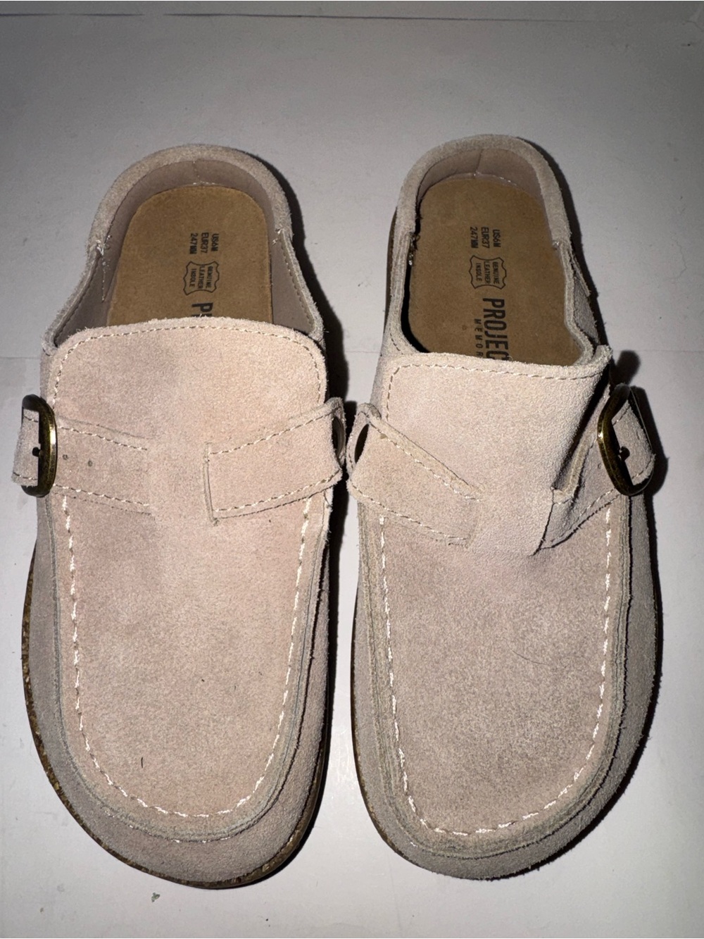 PROJECT CLOUD MEMORY FOAM US 6 EU 37 TAN LEATHER SLIDE BUCKLE SLIP ON NEW